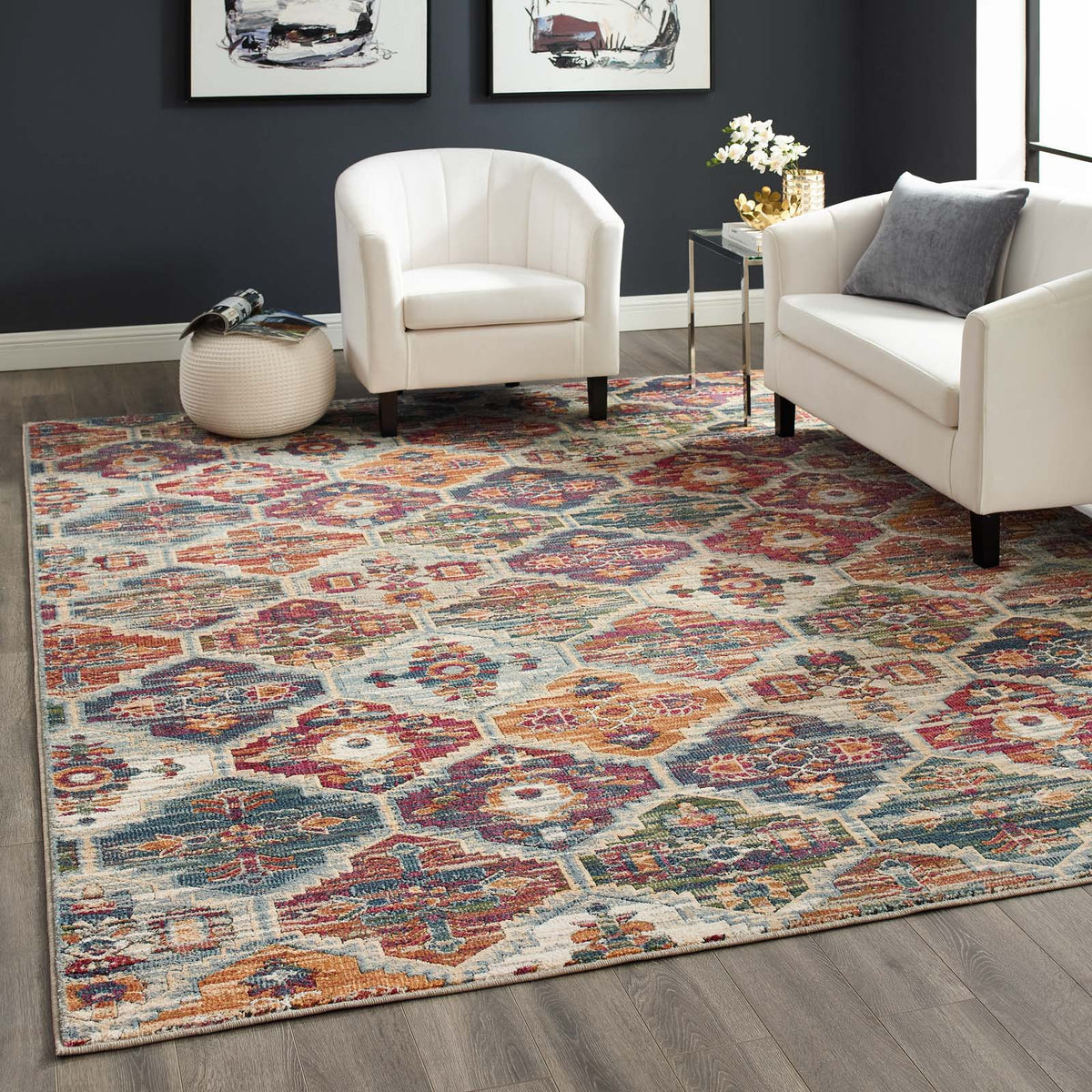 Tribute Azalea Distressed Vintage Floral Lattice Area Rug