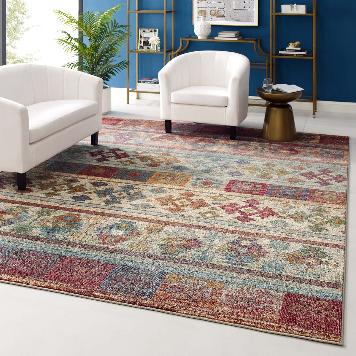 Tribute Nala Distressed Vintage Floral Lattice Area Rug