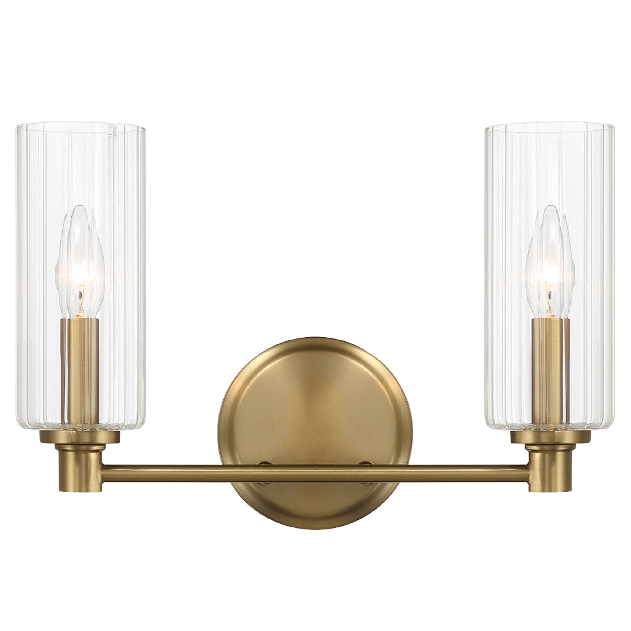 Symphony Double Light Vanity With Clear Ribbed Glass - Satin Brass Wall Lamp