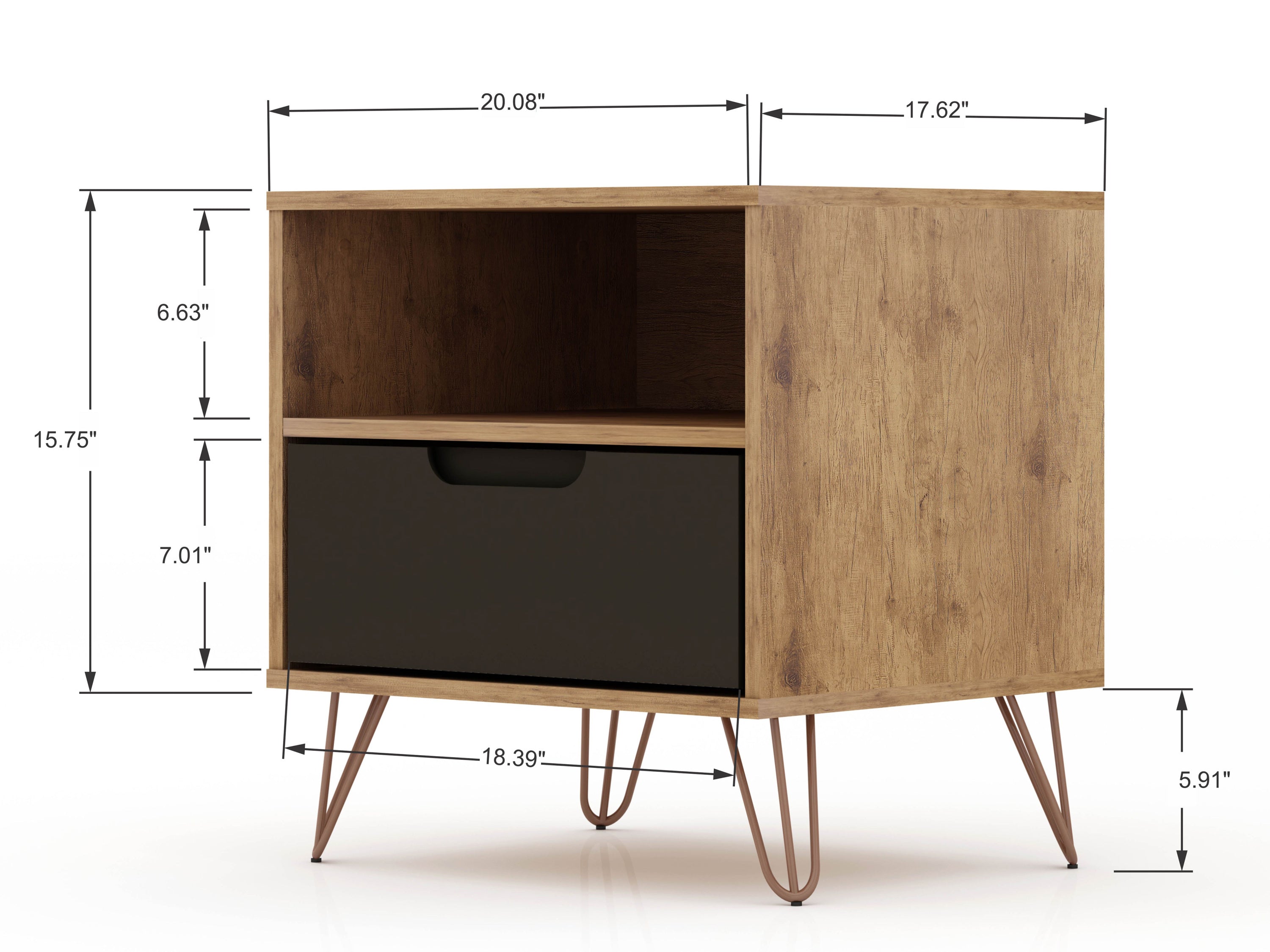 Rockefeller 1.0 Nature and Textured Grey Nightstand