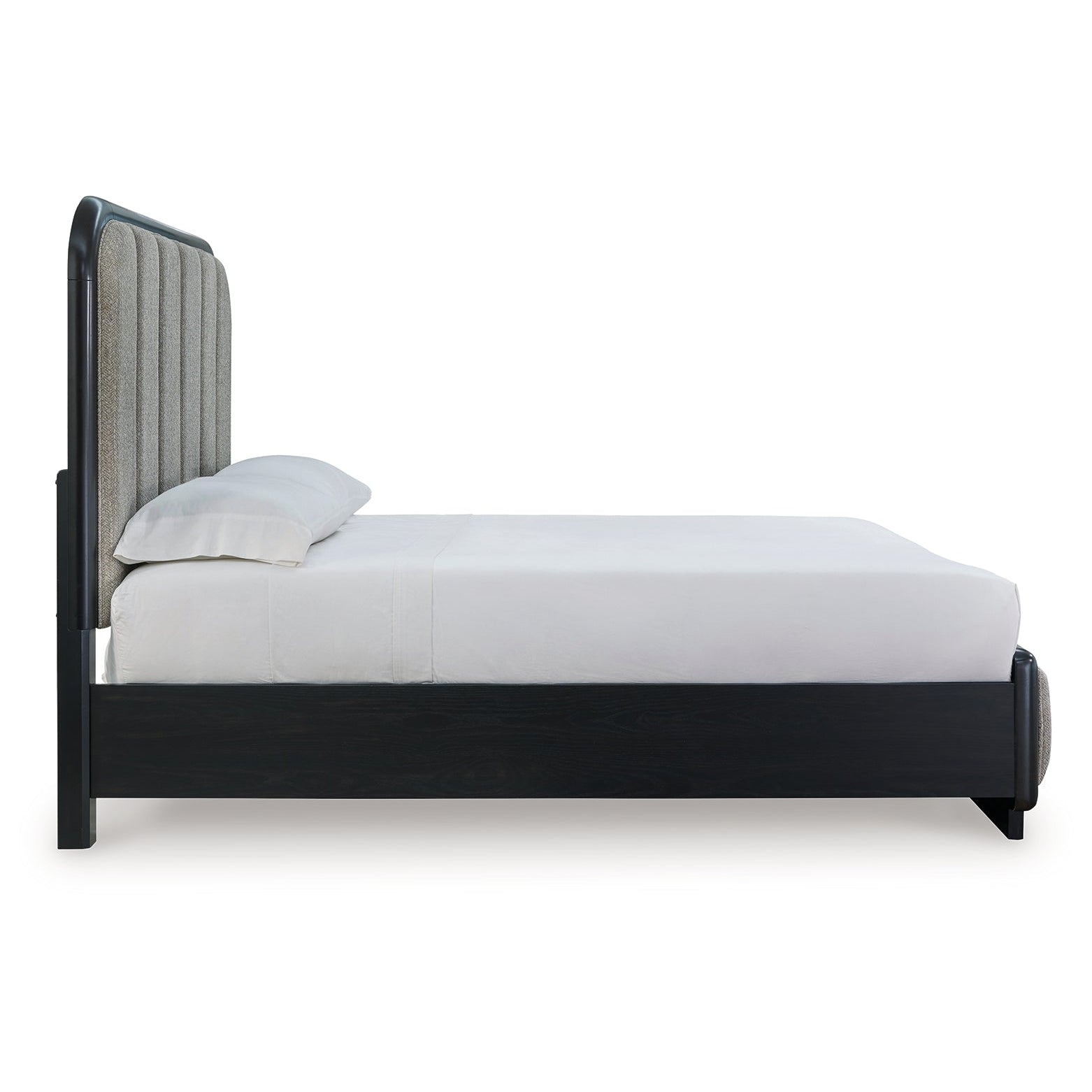 Rowanbeck Queen Upholstered Panel Bed with Mirrored Dresser