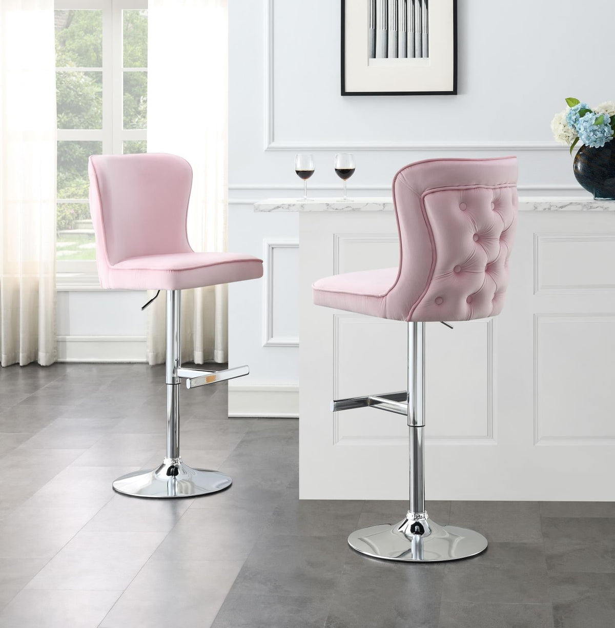 White & Pink Velvet Bar Stool