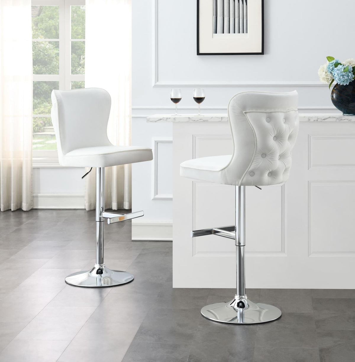 White & Pink Velvet Bar Stool