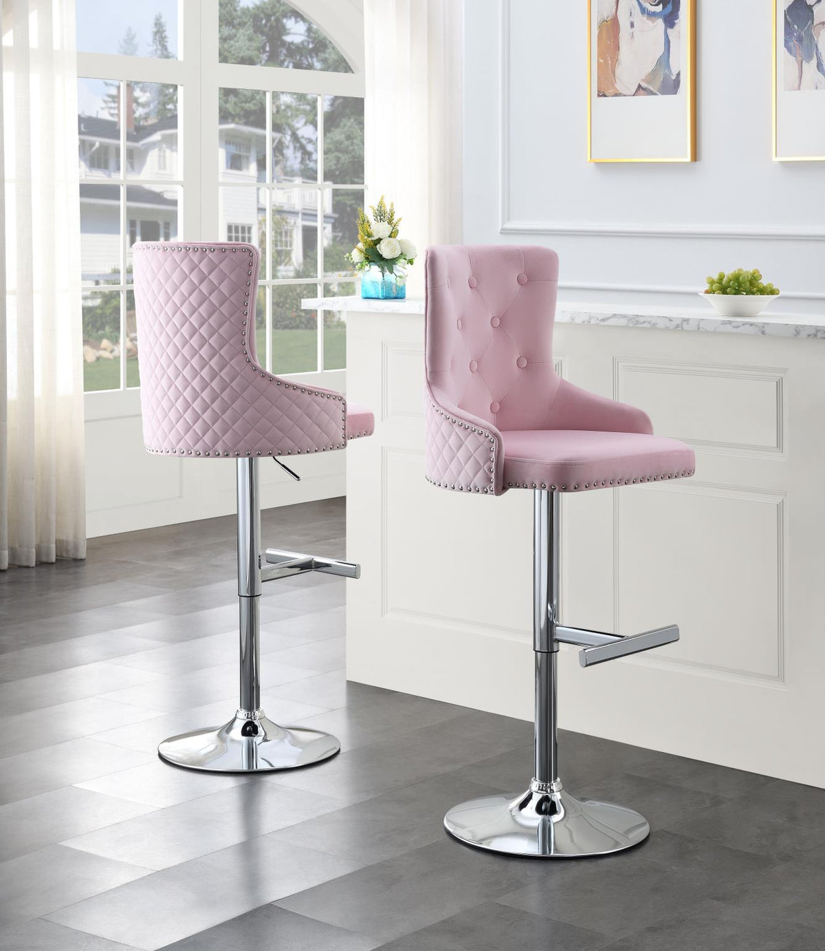 Velvet Bar Stool in White or Pink