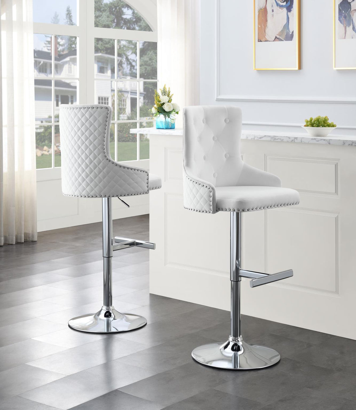 Velvet Bar Stool in White or Pink