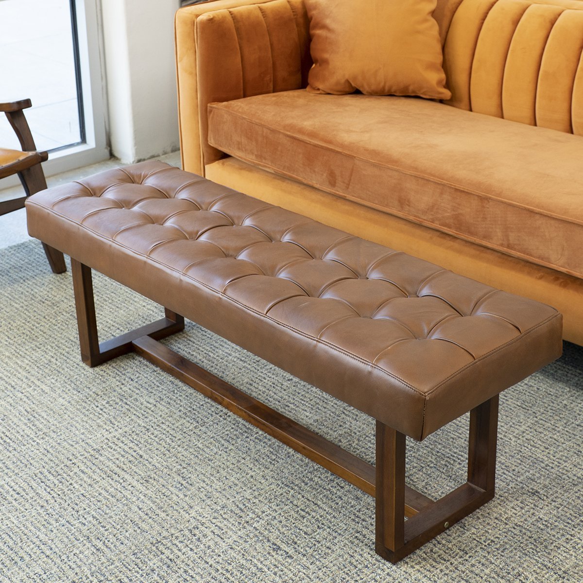 Sumba Antique Tan Leather Bench