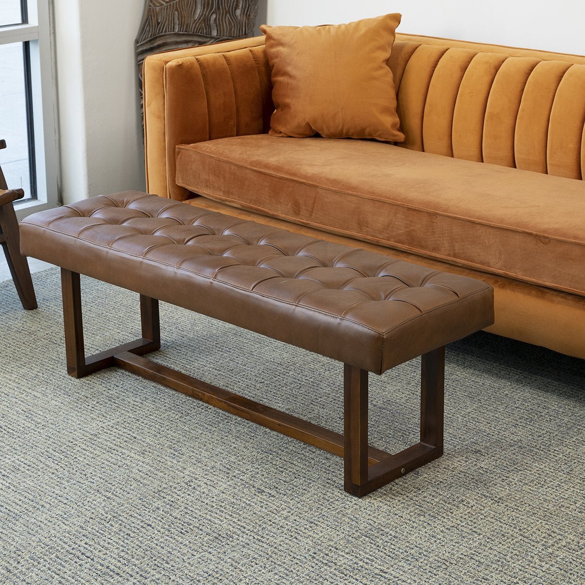 Sumba Antique Tan Leather Bench