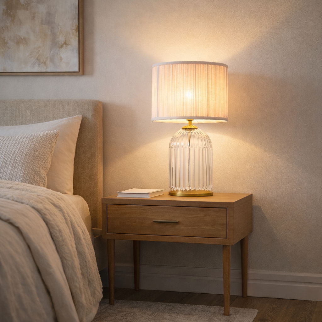 Starlight Gold Glass Table Lamp with Pink Shade
