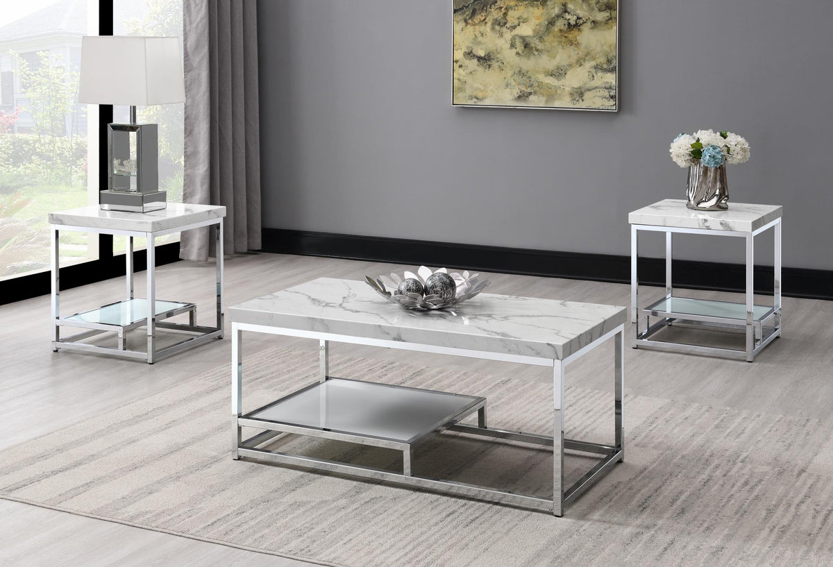 Chrome Coffee Table & 2 End Tables