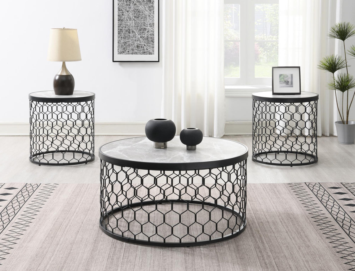 Black/Silver Sparkle Coffee Table & 2 End Tables