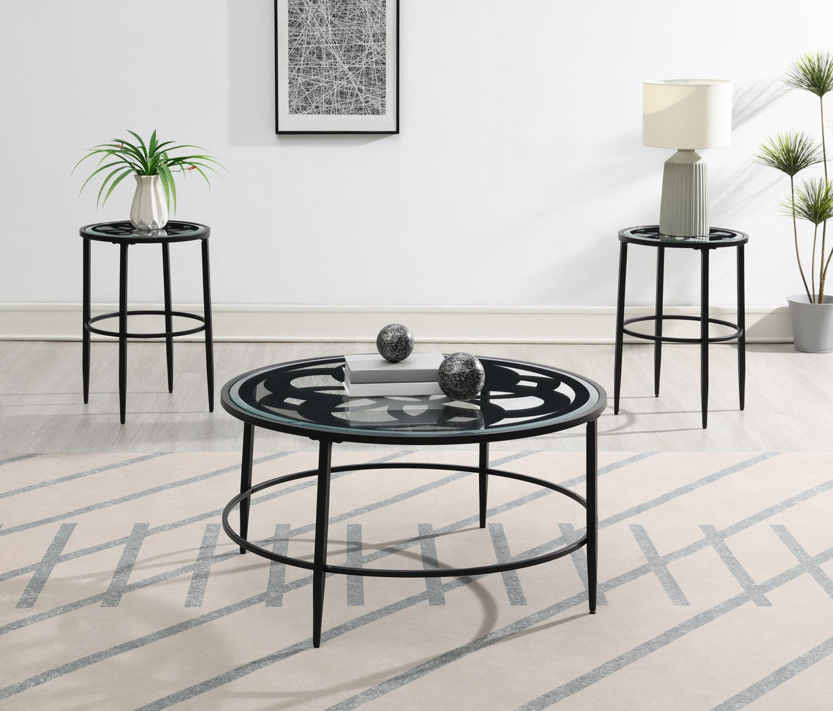 Black Coffee Table & 2 End Tables