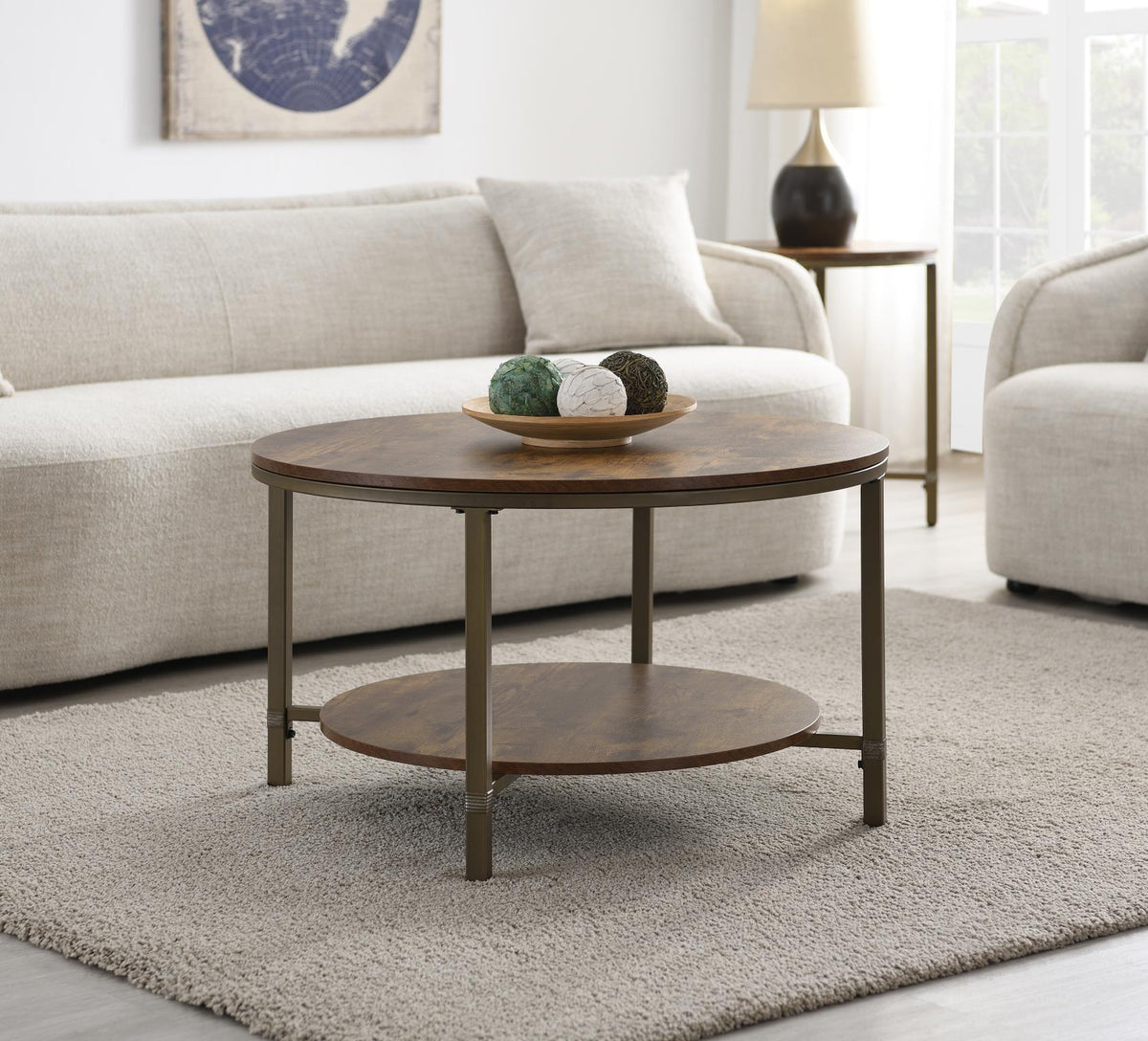 Round Coffee Table & 2 End Tables