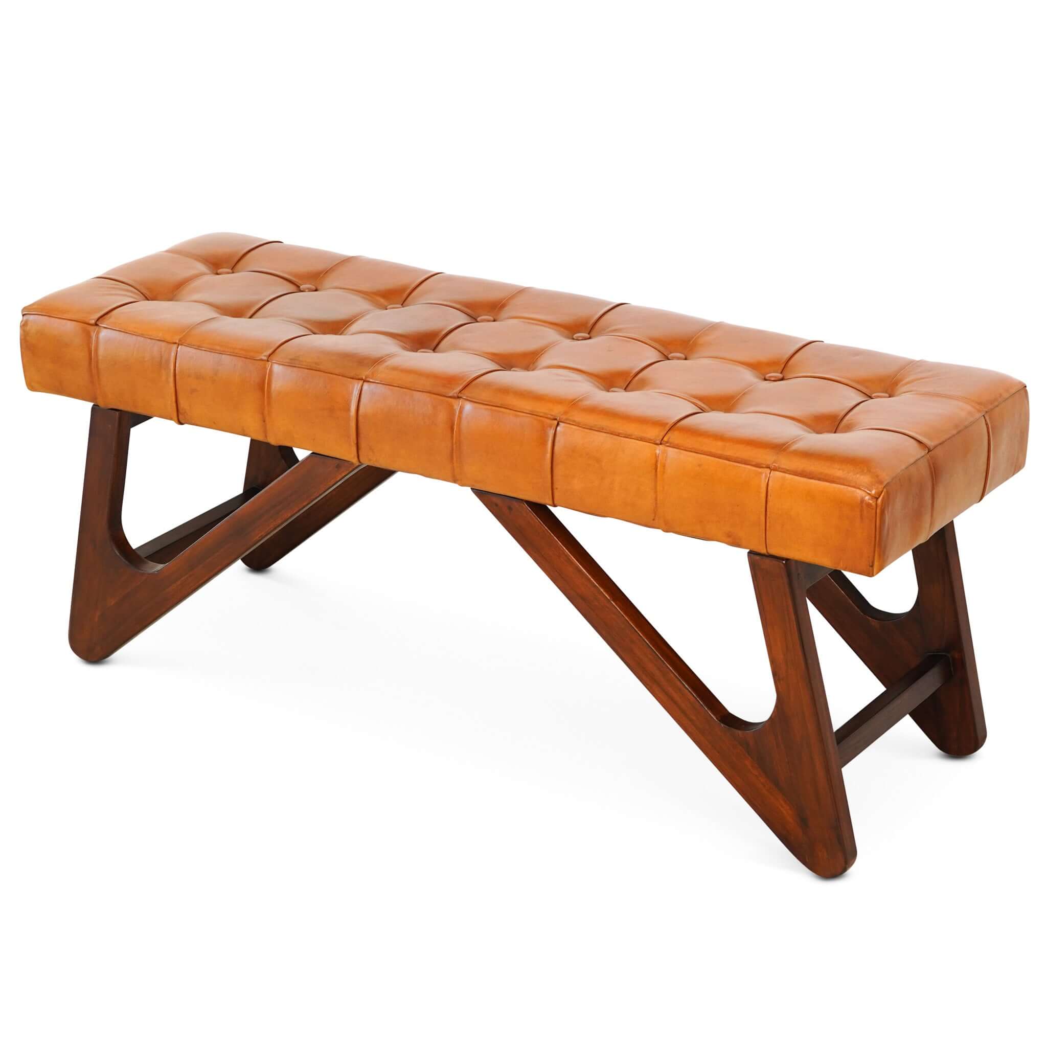 Ansa Tan Leather Bench