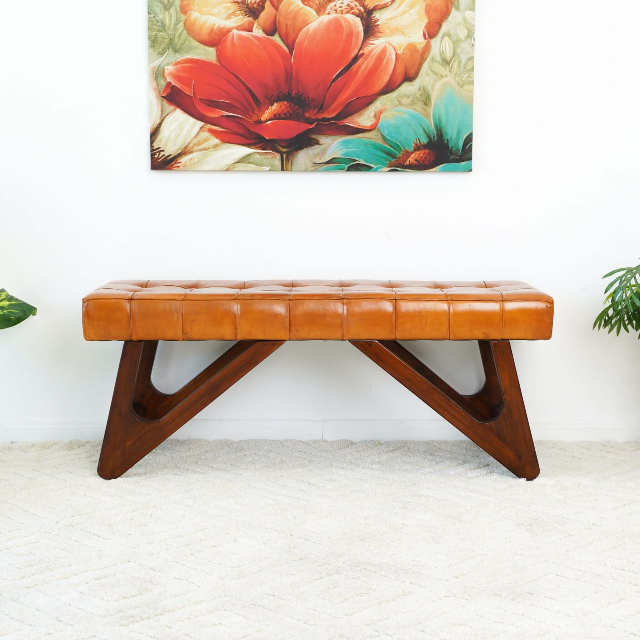 Ansa Tan Leather Bench