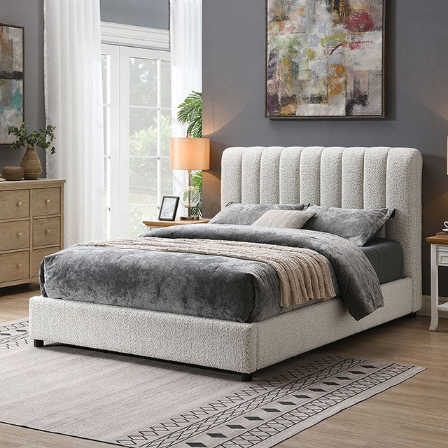 Traverso Contemporary White Boucle Eastern King Platform Bed
