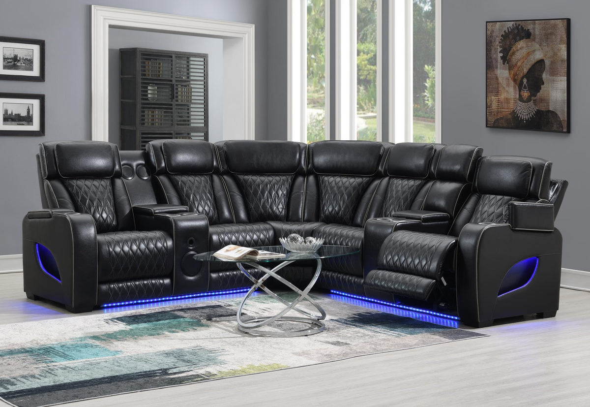 Black 3-Piece Power LED Sectional