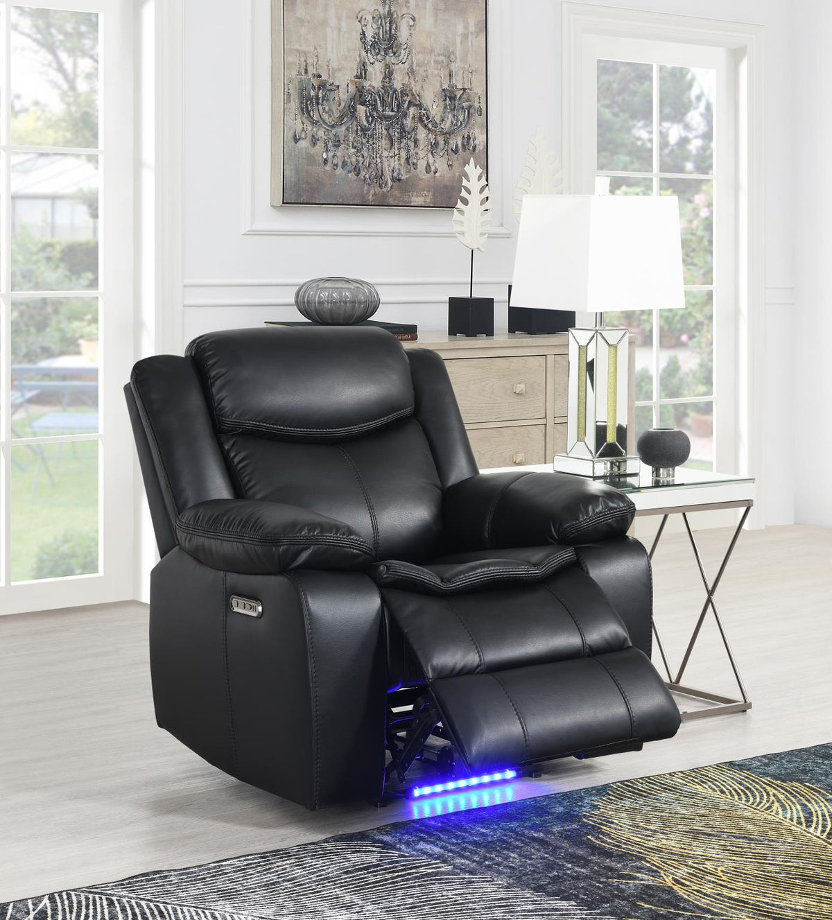 Black Power Reclining Group with LED Lighting