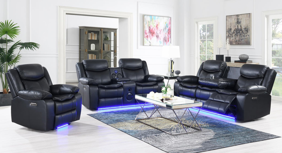Black Power Reclining Group with LED Lighting