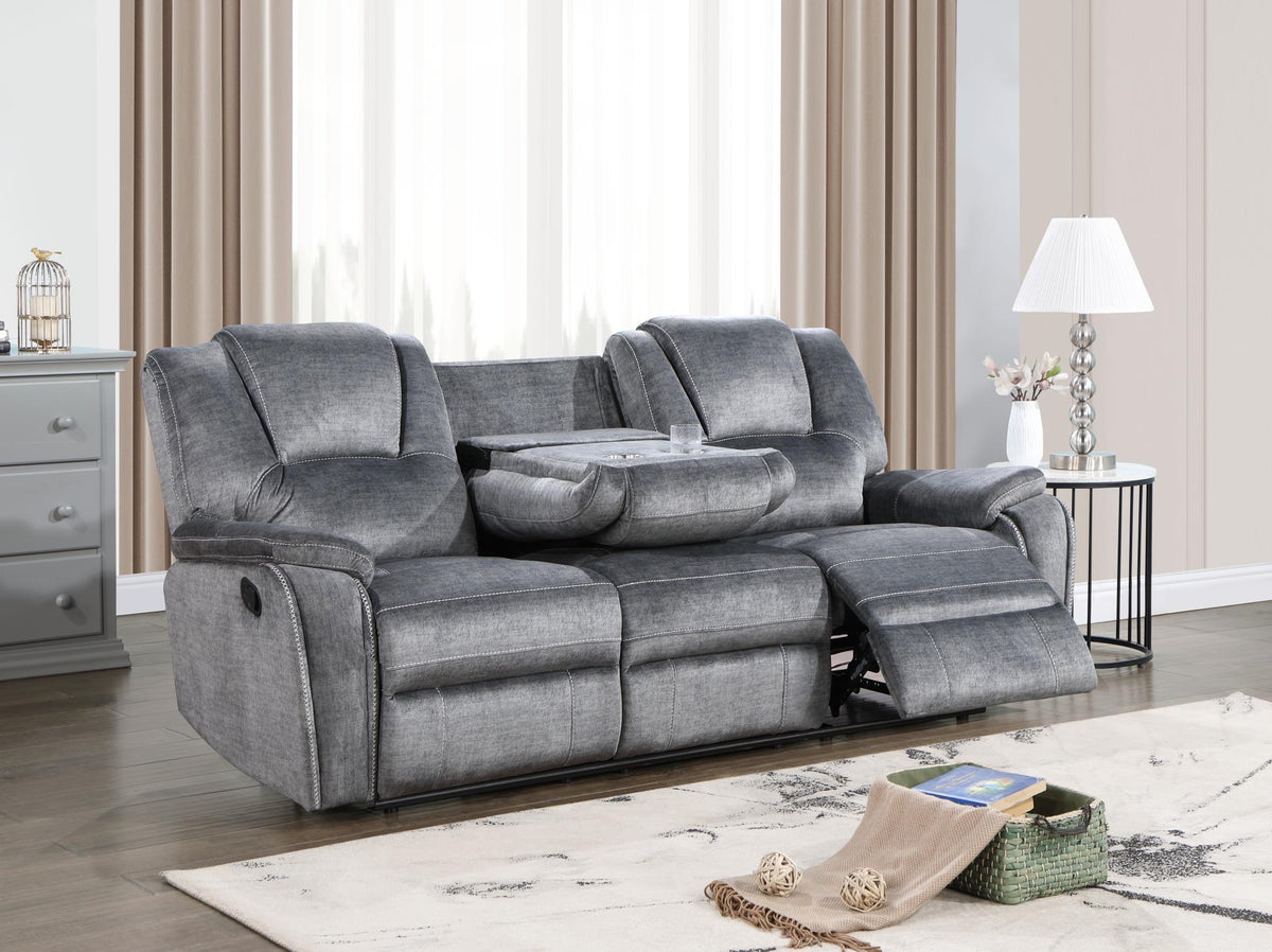 Gray Motion Sofa & Loveseat with Bluetooth Console