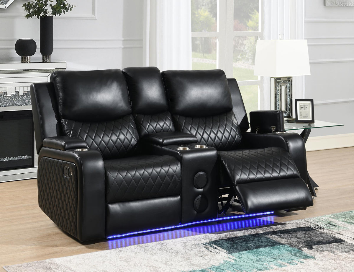 Black LED Motion Sofa Collection with Bluetooth
