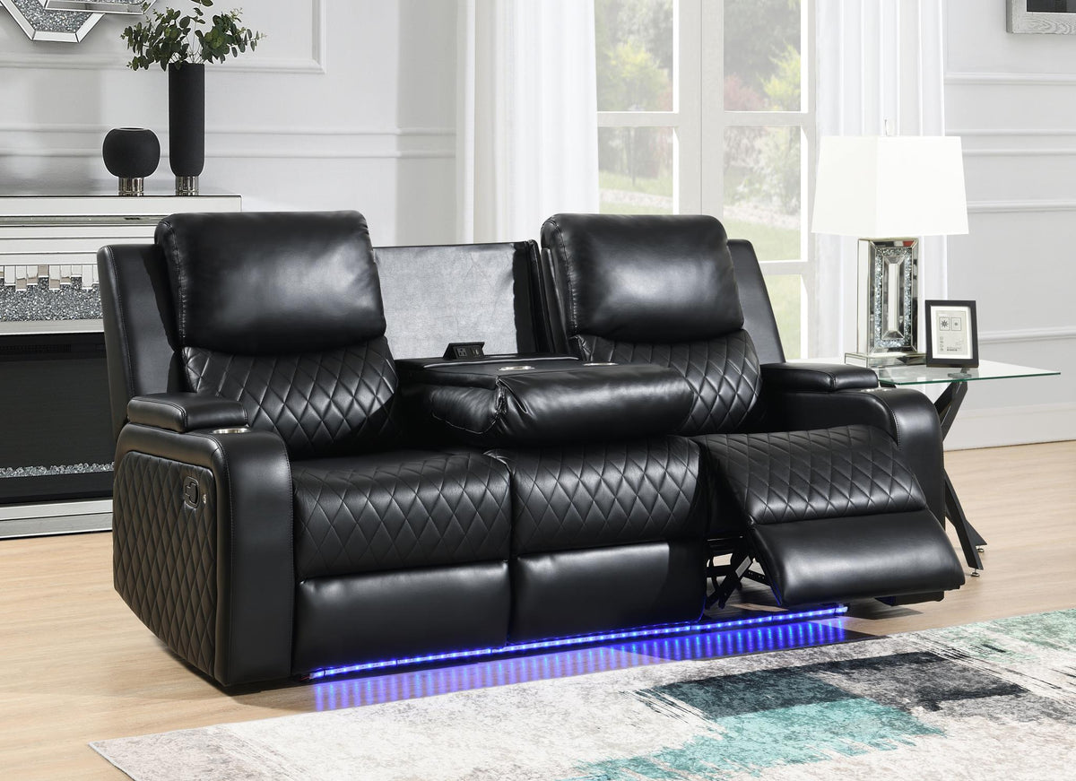Black LED Motion Sofa Collection with Bluetooth