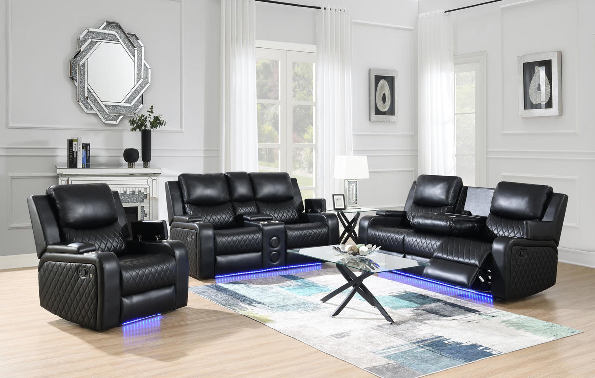 Black LED Motion Sofa Collection with Bluetooth