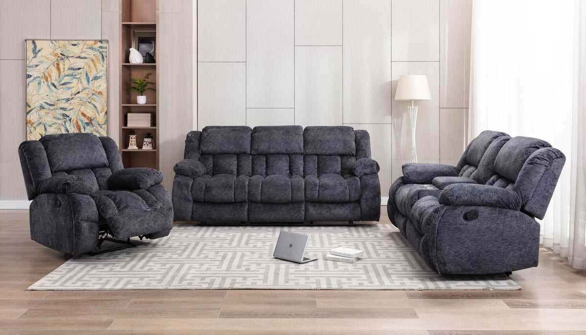 Gray Motion Sofa & Loveseat with Console