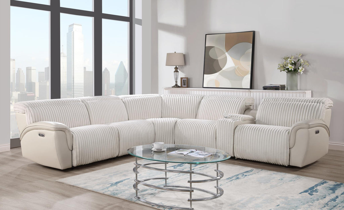 6-Piece White Power Reclining Sectional with Power Headrest