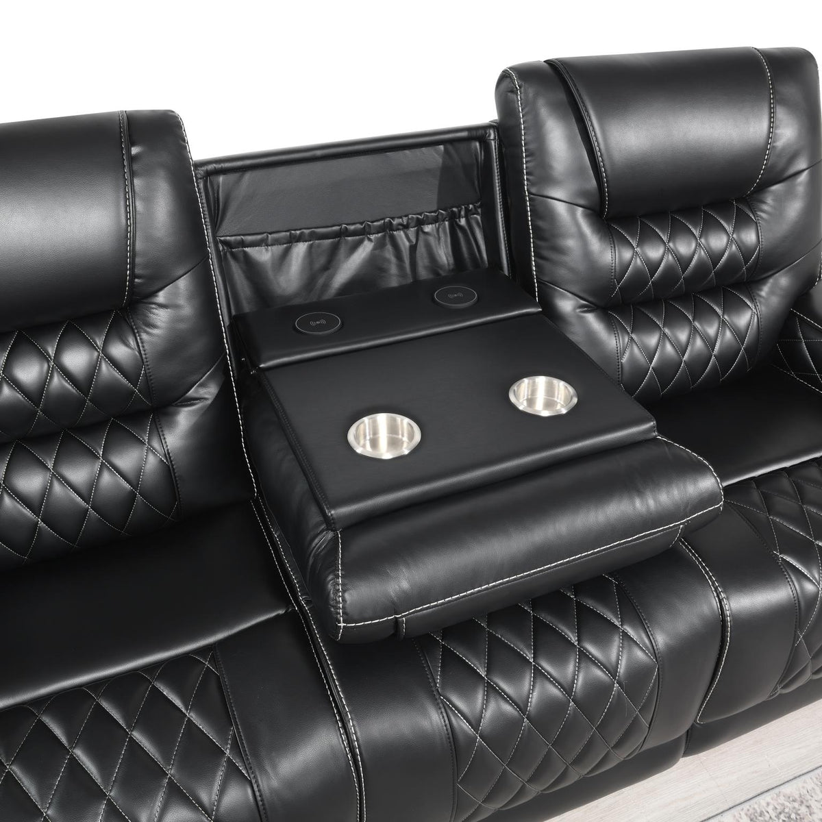 Black Motion Sofa Collection with Drop-Down Table