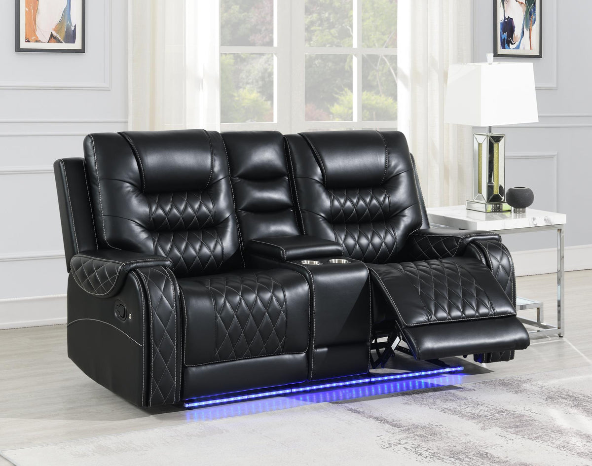 Black Motion Sofa Collection with Drop-Down Table