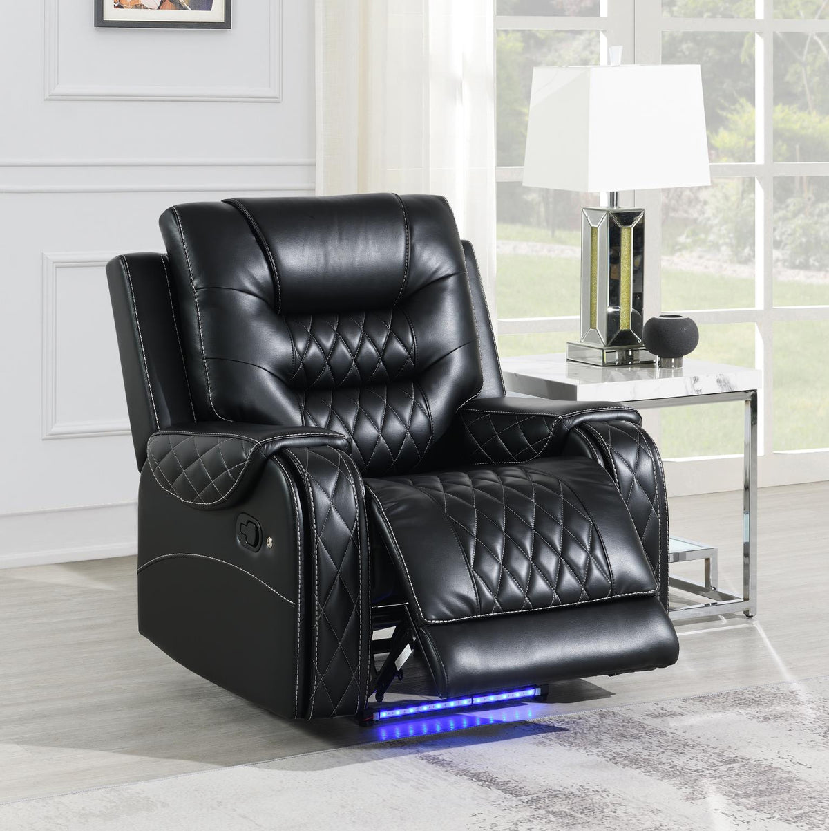 Black Motion Sofa Collection with Drop-Down Table