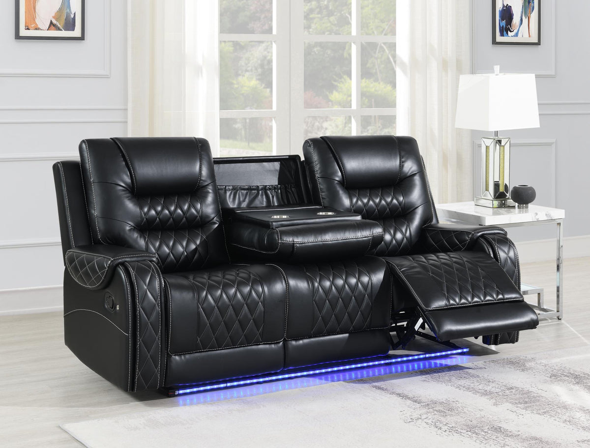 Black Motion Sofa Collection with Drop-Down Table