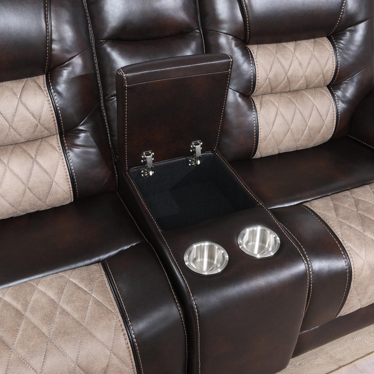 Brown Motion Sofa with Wireless Charging