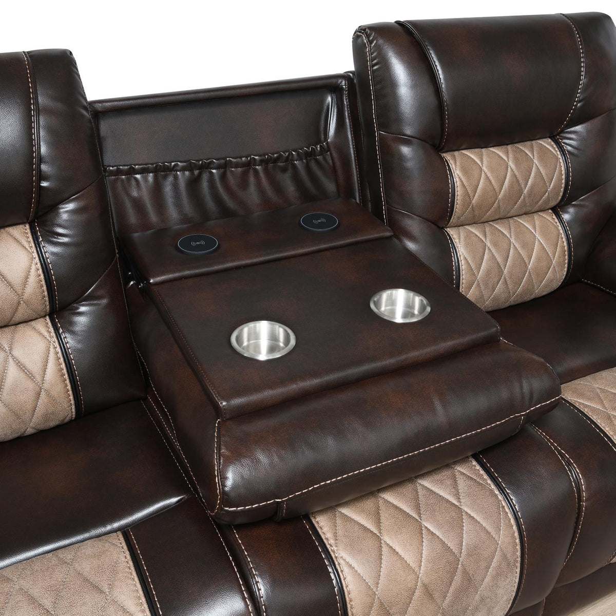 Brown Motion Sofa with Wireless Charging