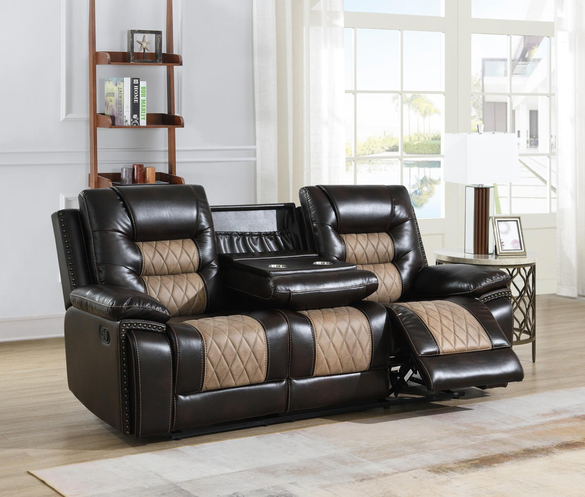 Brown Motion Sofa with Wireless Charging