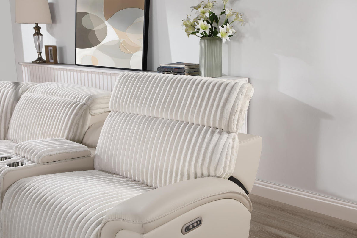6-Piece White Power Reclining Sectional with Power Headrest