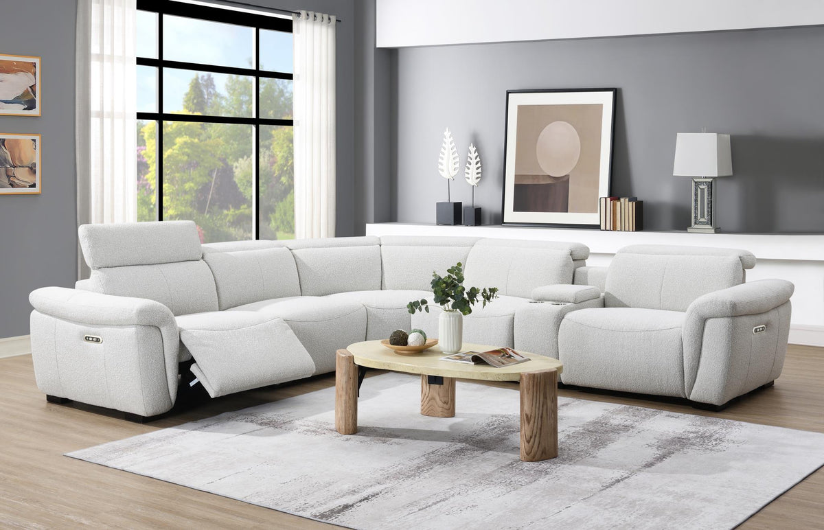 6-Piece Beige Power Reclining Sectional with Power Headrest
