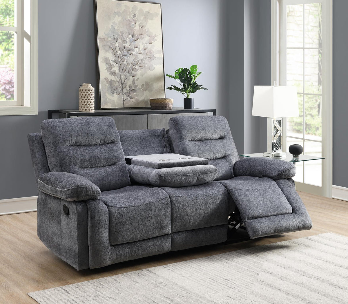 Gray Motion Sofa Collection with Glider Chair