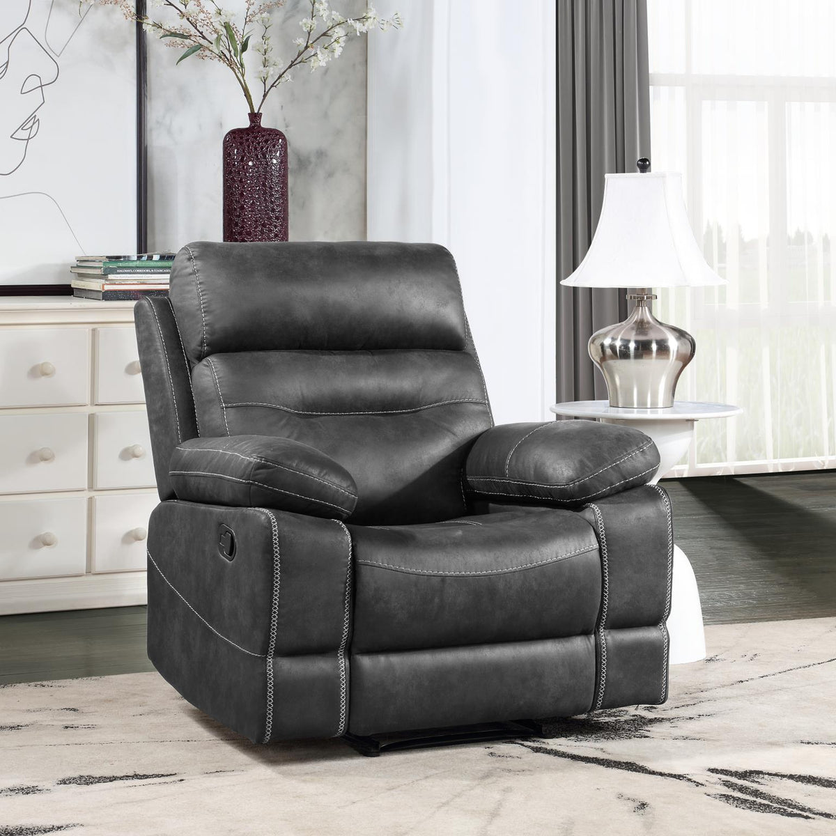 Gray Motion Sofa with Drop-Down Table