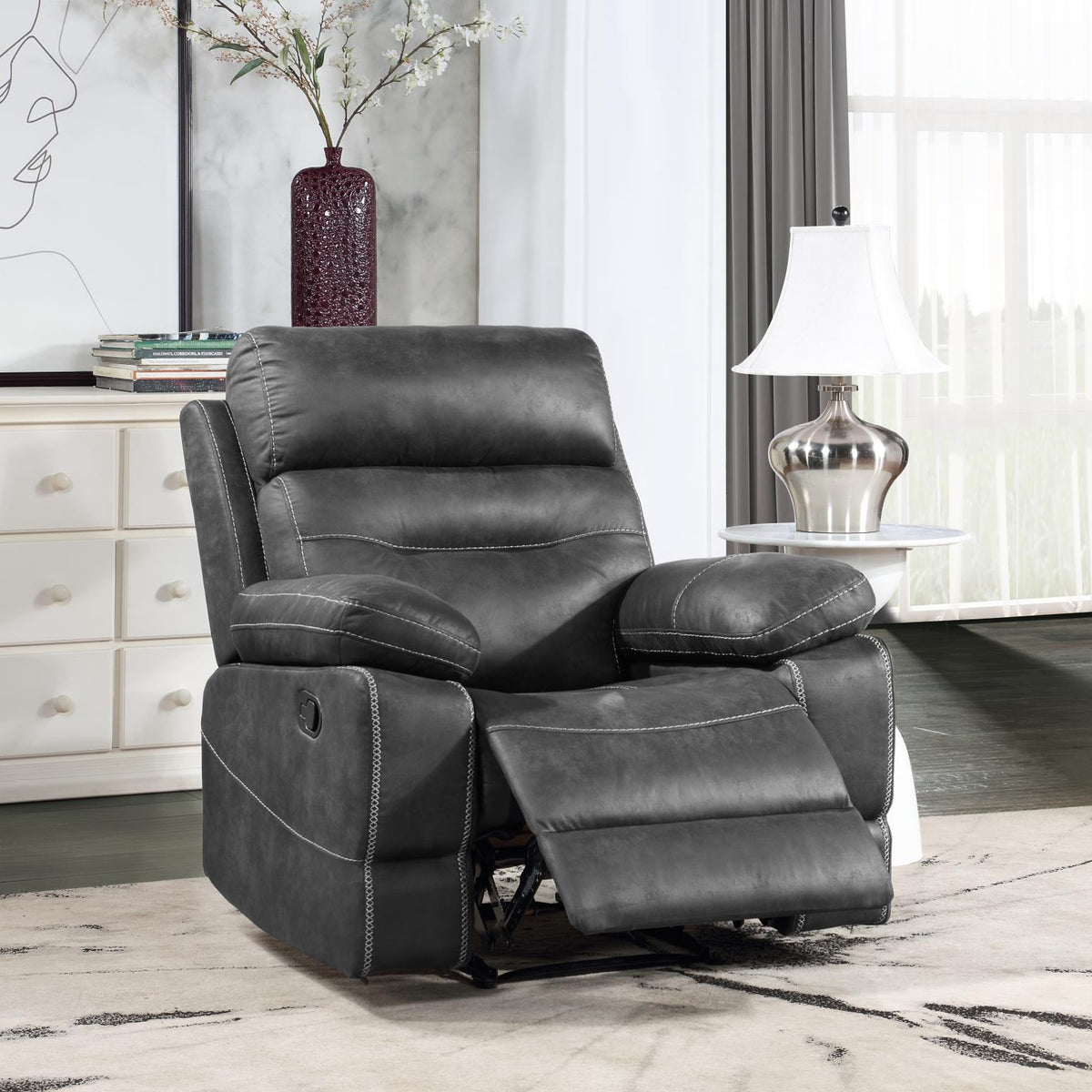 Gray Motion Sofa with Drop-Down Table