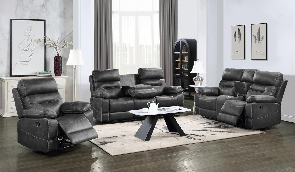 Gray Motion Sofa with Drop-Down Table