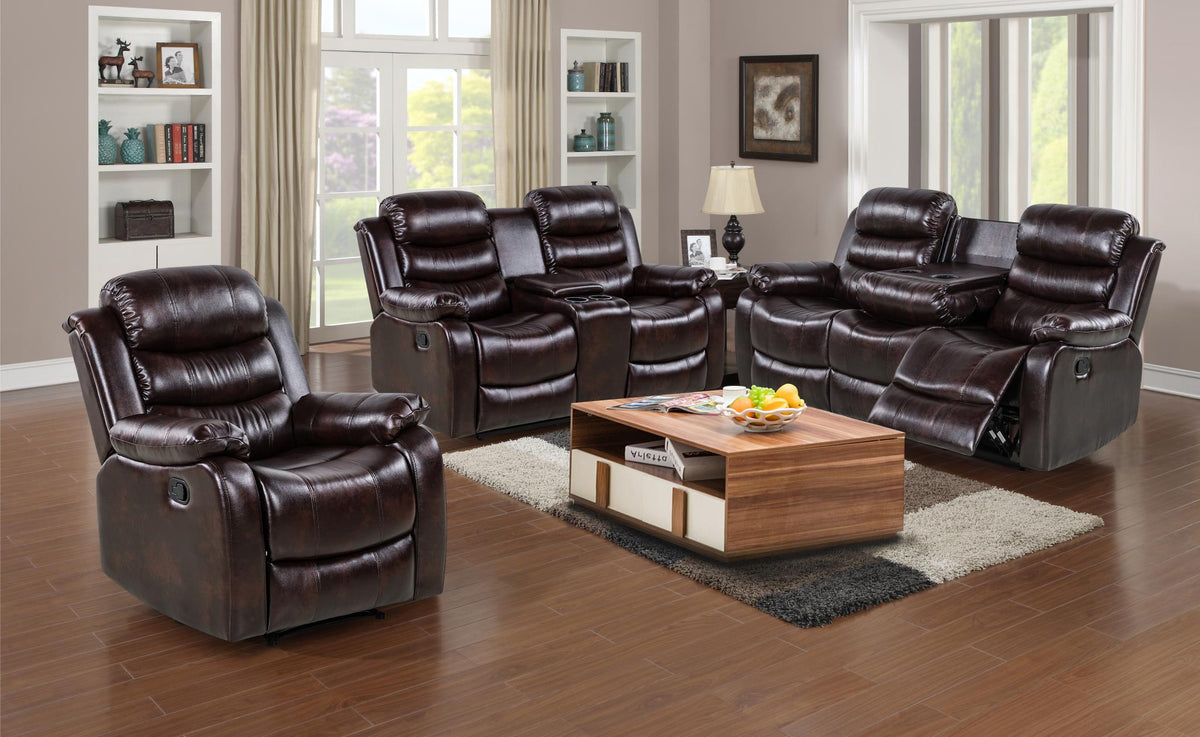 Brown Motion Sofa, Loveseat & Chair