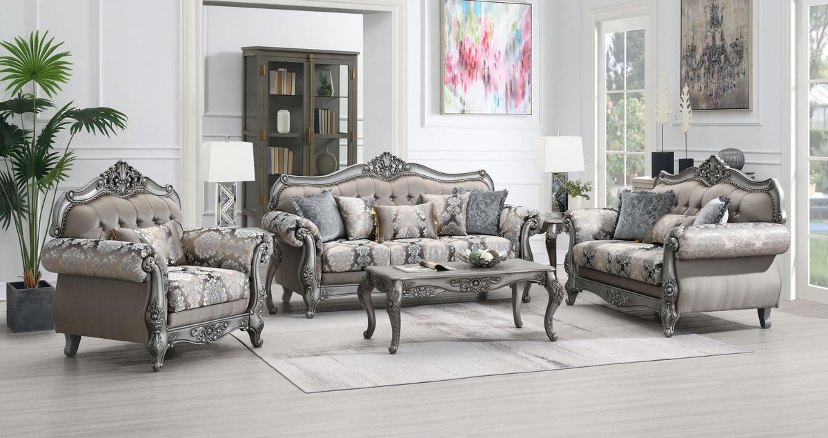 Traditional Gray Sofa, Loveseat & Chair