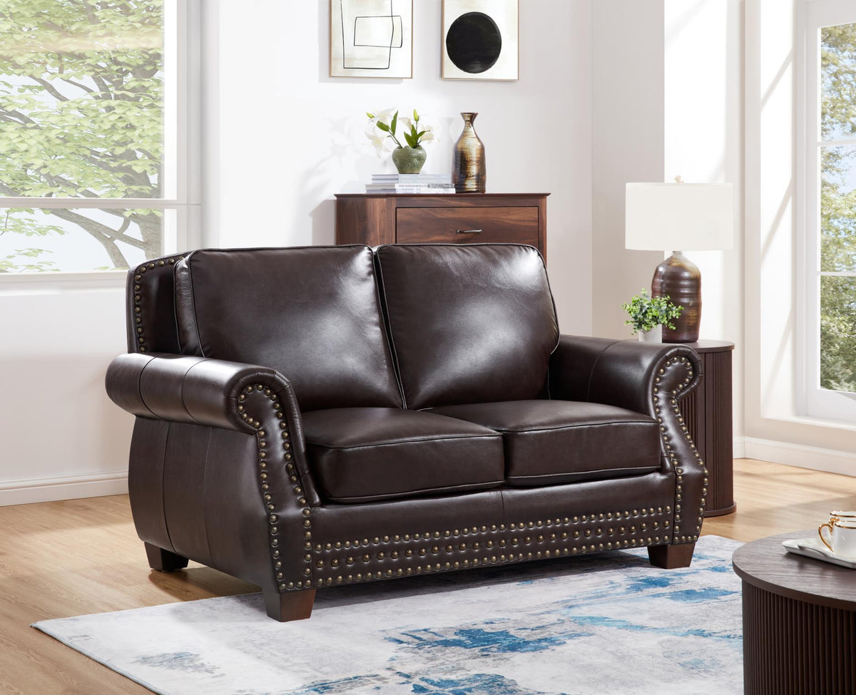 Brown Faux Leather Sofa with Recliner