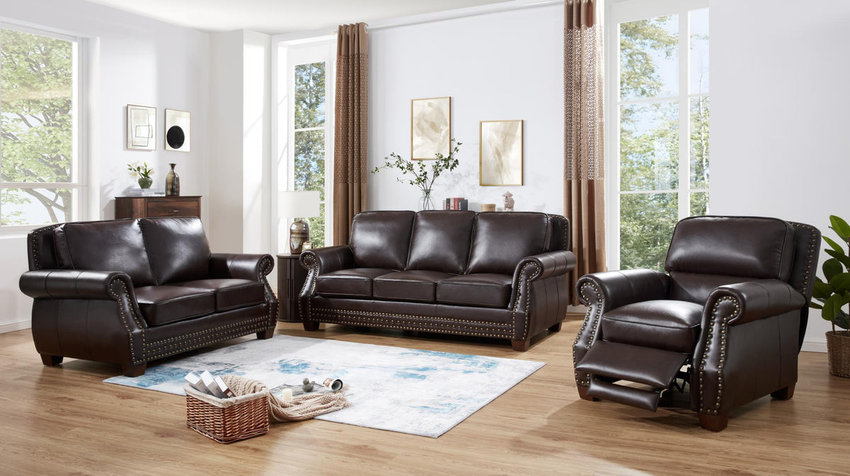 Brown Faux Leather Sofa with Recliner