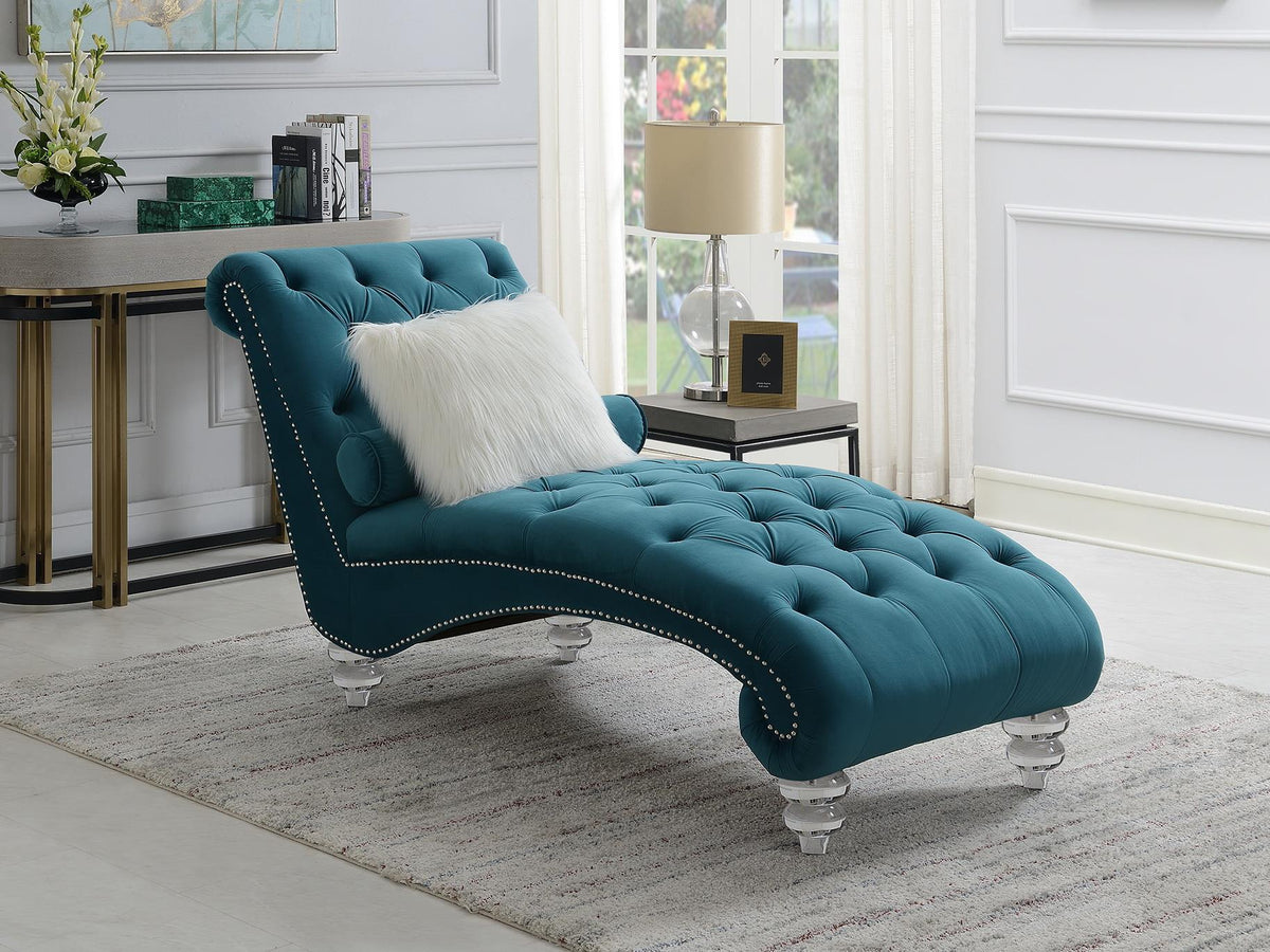 Turquoise Chaise with Acrylic Legs