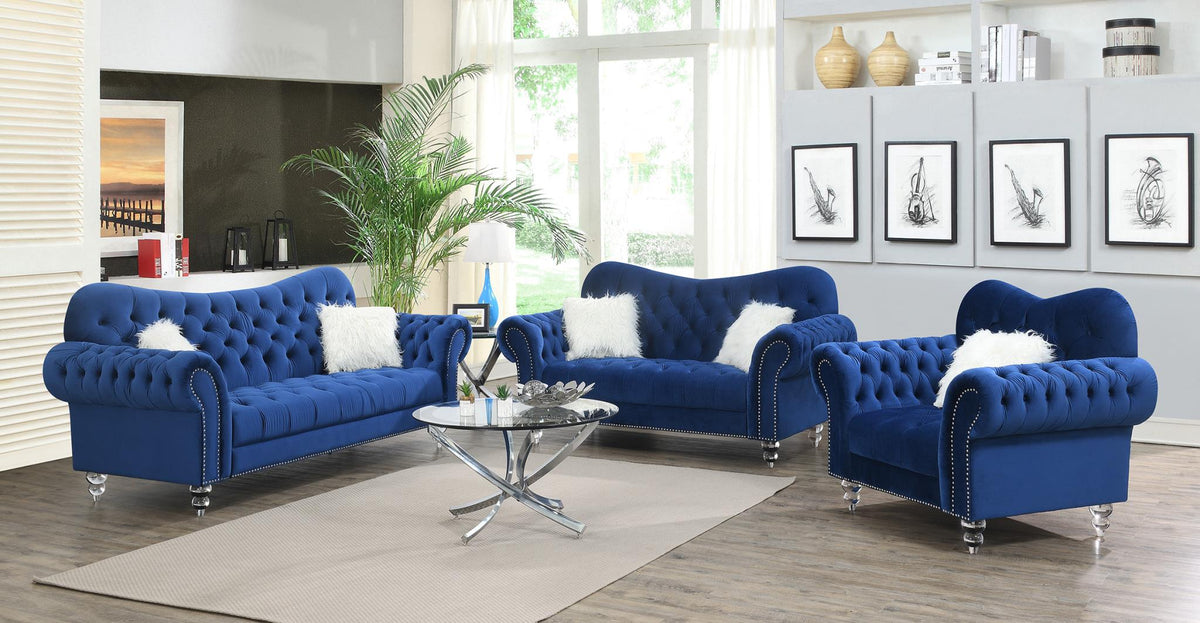 Navy Chair with One White Fur Pillows & Acrylic Legs