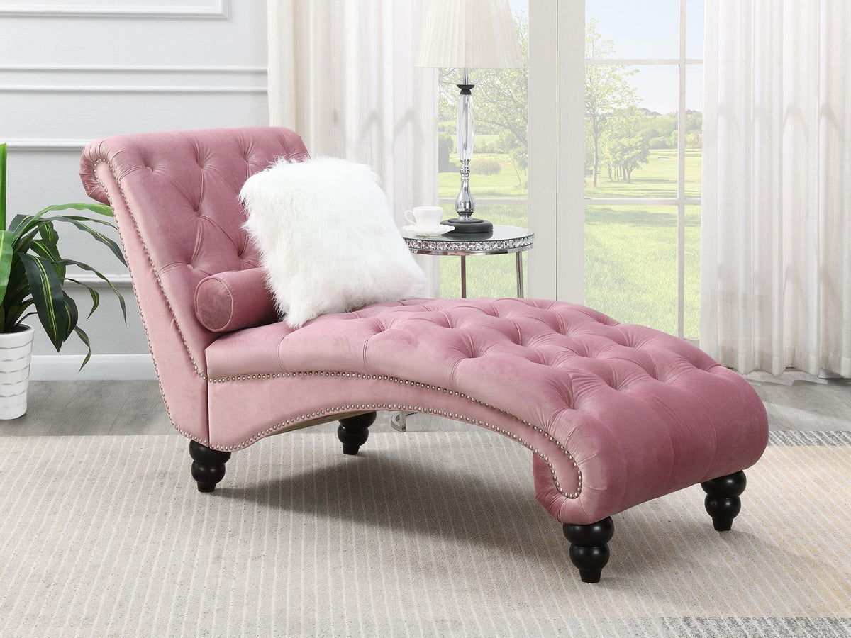 Pink Chaise with Wooden Legs