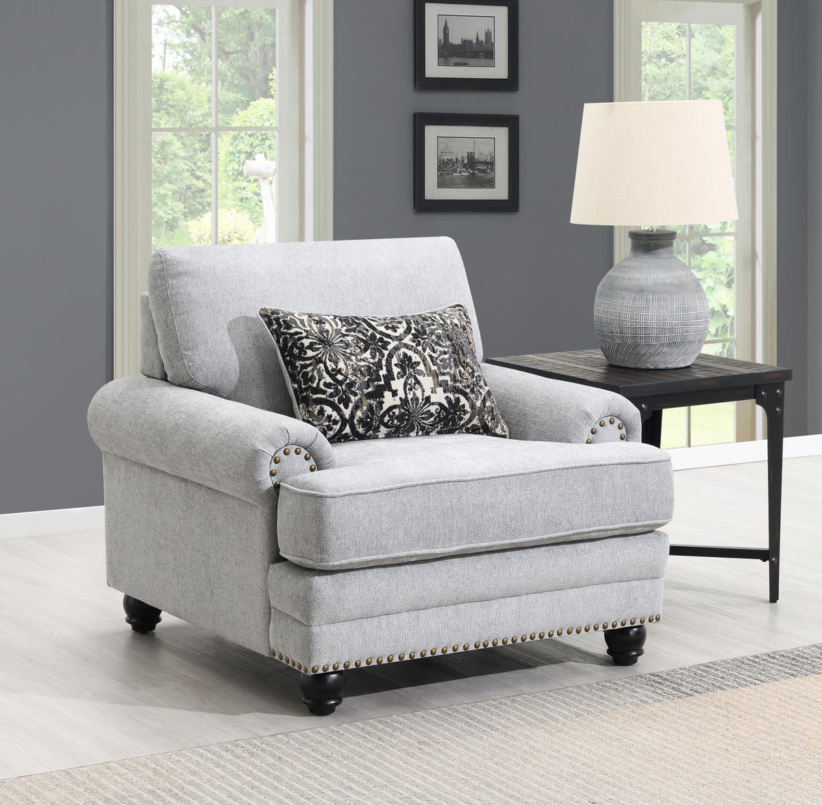 Gray Upholstered Sofa, Loveseat & Chair