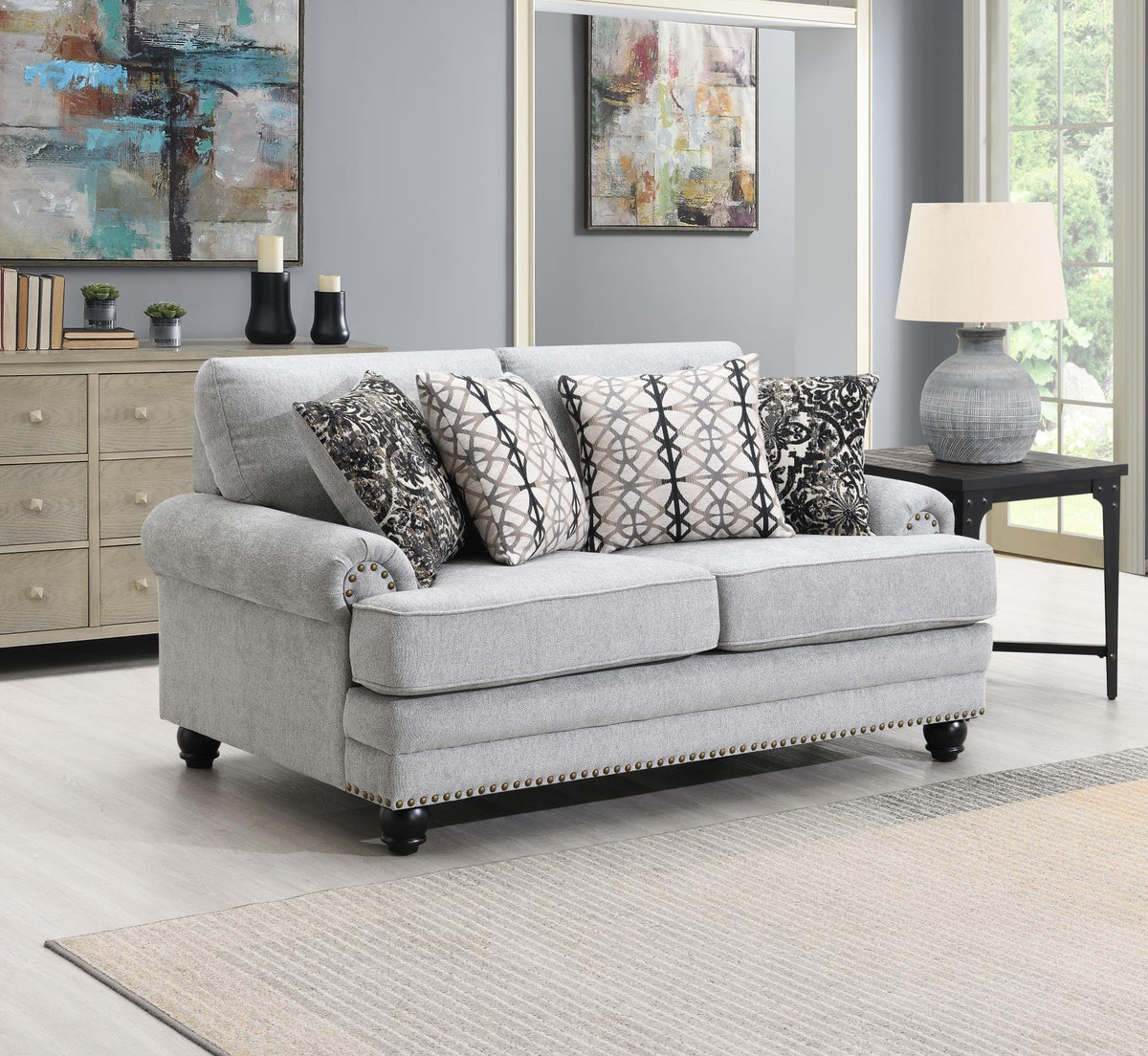 Gray Upholstered Sofa, Loveseat & Chair